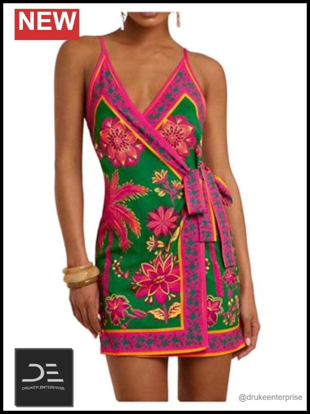 RoseSeek Women's Tropical Print Wrap Dress Sleeveless Vacation Mini